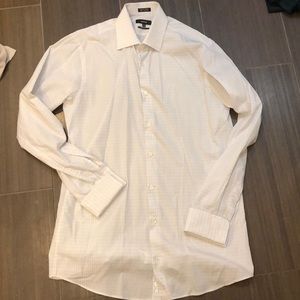 SARAR slim White dress shirt with blue grid detail